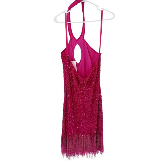 MAC DUGGAL Dress Size 10 Evening Gown Sequin Fringe Halter Neck NEW Pink Fuchsia - Picture 5 of 8